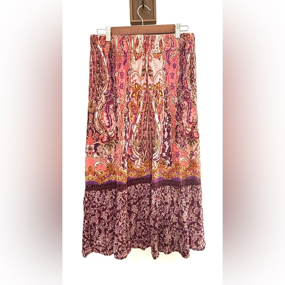 🍑 Handmade Boho Bohemian Midi Skirt Colorful Paisley Floral SMALL Hippie Elastic - Picture 3 of 11